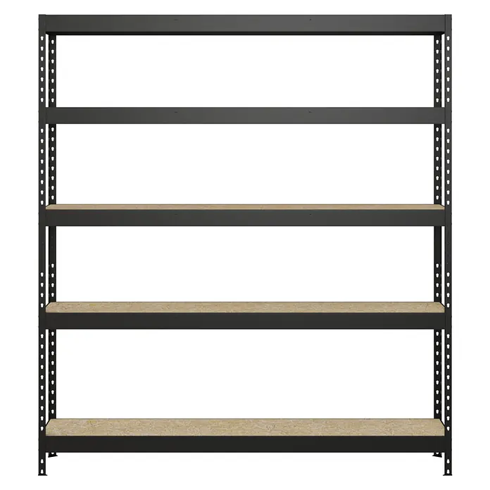 Regalux Metallregal Rivet Atlas - H x B x T: 180 x 160 x 40 cm, Traglast pro Boden: 250 kg, Anzahl Böden: 5 Stk., Stecken, Schwarz