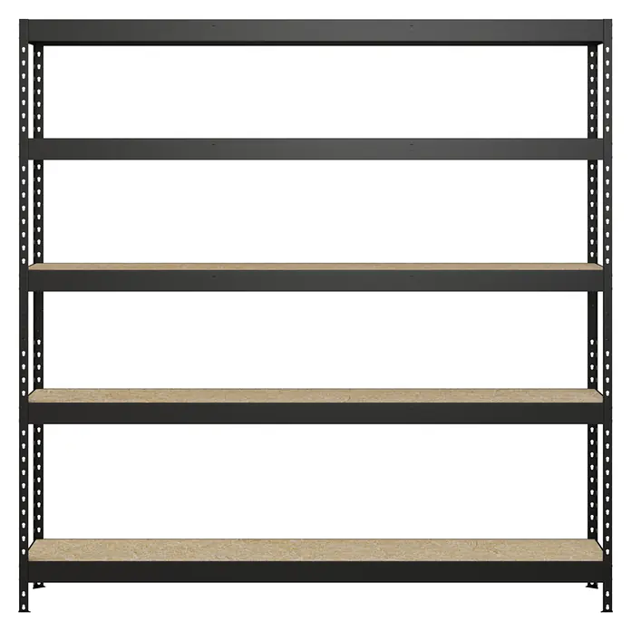 Regalux Metallregal Rivet Atlas - H x B x T: 180 x 180 x 40 cm, Traglast pro Boden: 230 kg, Anzahl Böden: 5 Stk., Stecken, Schwarz