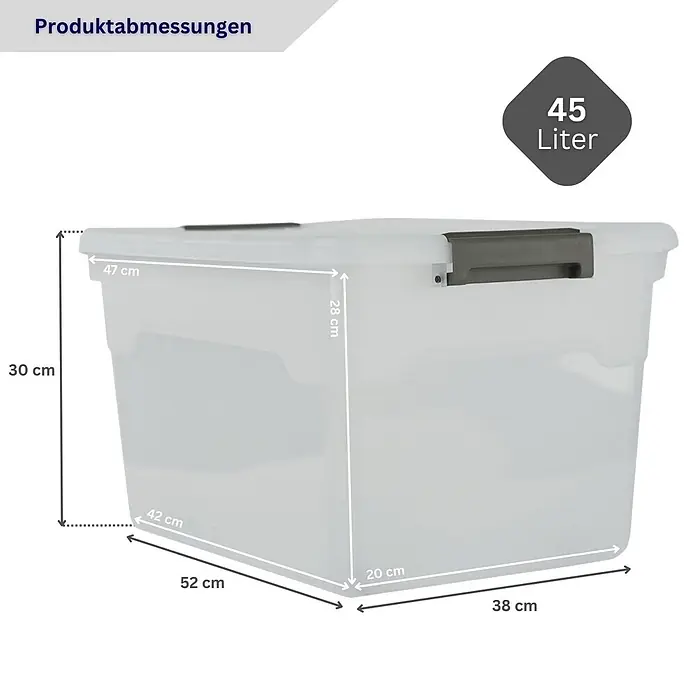 Proregal Aufbewahrungsbox-Set 4er mit Deckel - Groß mit Rollen - Kunststoff, Transparent, 4 Stk. - Durchsichtige Plastikaufbewahrungsbox mit Deckel, Maßen von 52x38x30 cm und 45 Litern Fassungsvermögen.