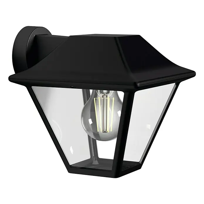 Philips Alpenglow Aplique exterior - 60 W, 17,4 x 20 x 17,9 cm, Negro, IP44 - Aplique de pared exterior negro estilo farol con vidrio transparente y bombilla Edison.