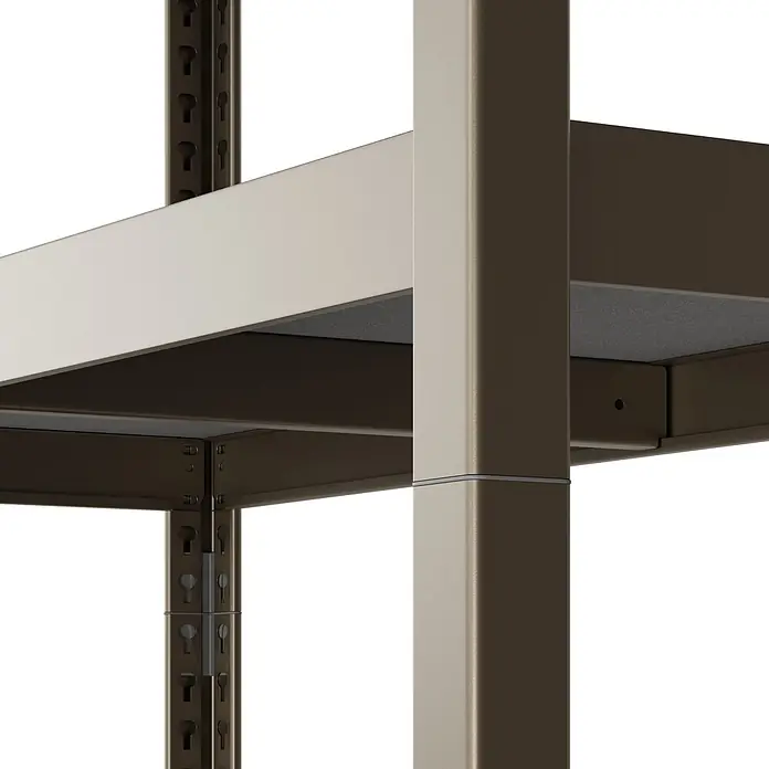 Metallregal - H x B x T: 180 x 100 x 45 cm, Traglast pro Boden: 200 kg, Anzahl Böden: 5 Stk., Stecken, Kupfer - Braunes Metallregal mit mehreren verstellbaren Böden.