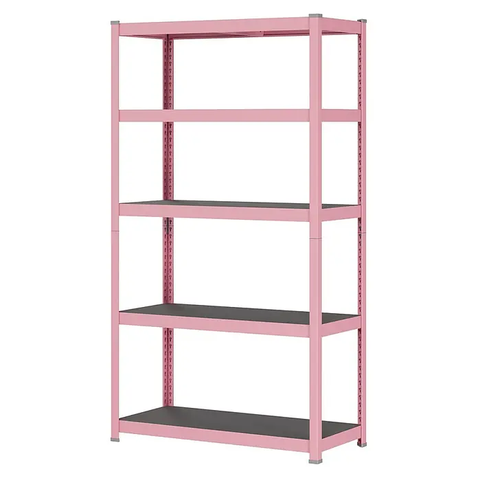 Metallregal - H x B x T: 180 x 100 x 45 cm, Traglast pro Boden: 200 kg, Anzahl Böden: 5 Stk., Stecken, Pink - Rosa Metallregal mit fünf verstellbaren grauen Böden.