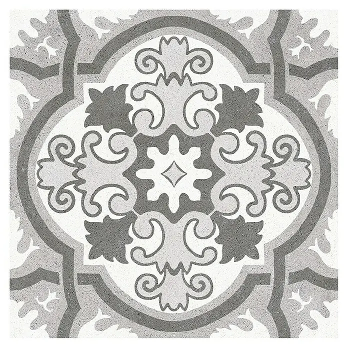 Feinsteinzeugfliese Vintage Mix - 25 x 25 cm, Weiß/Grau, Matt - Quadratische Fliese mit grauem, dekorativem Muster. Die Fliese ist ideal für stilvolle Wand- und Bodengestaltungen im Innenbereich.