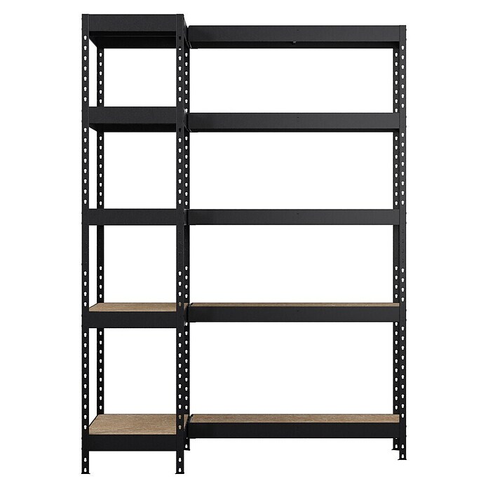 Regalux Eckregal (H x B x T: 180 x 131 x 40 cm, Traglast pro Boden: 210 kg, Anzahl Böden: 10 Stk., Stecken, Schwarz) | BAUHAUS