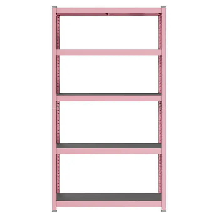 Metallregal - H x B x T: 180 x 100 x 45 cm, Traglast pro Boden: 200 kg, Anzahl Böden: 5 Stk., Stecken, Pink - Rosa Metallregal mit fünf grauen, verstellbaren Ablagen.