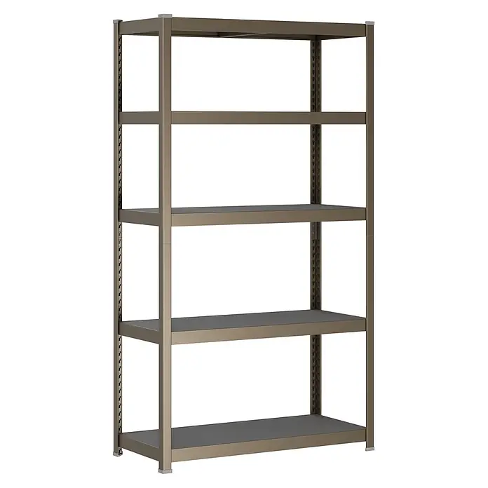 Metallregal - H x B x T: 180 x 100 x 45 cm, Traglast pro Boden: 200 kg, Anzahl Böden: 5 Stk., Stecken, Kupfer - Braunes Metall-Regal mit 5 verstellbaren dunkelgrauen Böden, ideal für Garage oder Lager.