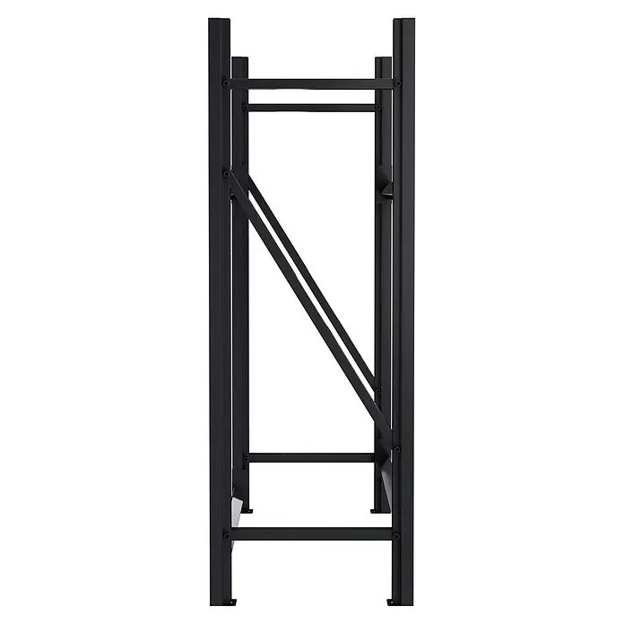 Metallregal - H x B x T: 118 x 118 x 40 cm, Anzahl Träger: 2 Stk., Stecken, Schwarz - Schwarzes Metallgestell für ein Regal oder einen Tisch, mit Querstreben und diagonalen Verstrebungen.