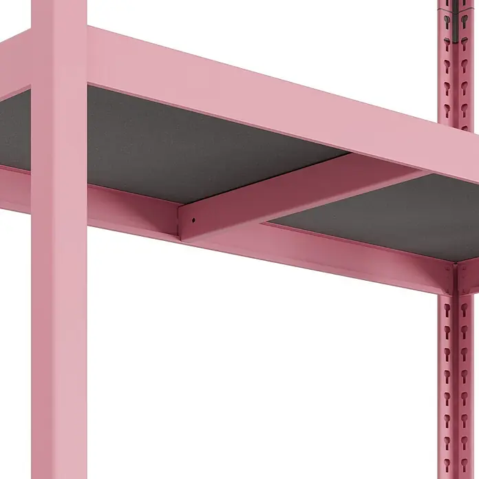 Metallregal - H x B x T: 180 x 100 x 45 cm, Traglast pro Boden: 200 kg, Anzahl Böden: 5 Stk., Stecken, Pink - Rosa Metallregal mit dunkelgrauen Ablagen.
