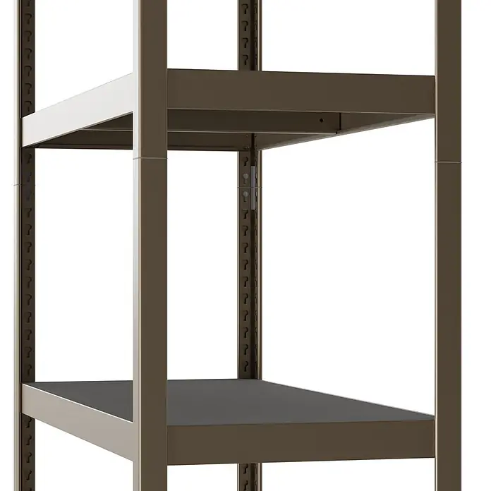 Metallregal - H x B x T: 180 x 100 x 45 cm, Traglast pro Boden: 200 kg, Anzahl Böden: 5 Stk., Stecken, Kupfer - Bronzefarbenes Metallregal mit verstellbaren dunkelgrauen Böden und Lochprofilen.