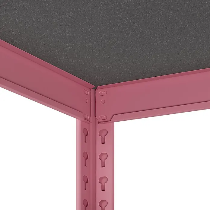 Metallregal - H x B x T: 180 x 100 x 45 cm, Traglast pro Boden: 200 kg, Anzahl Böden: 5 Stk., Stecken, Pink - Rosa Metalleckregal mit dunkelgrauem Einlegeboden und Schlüsselloch-Montageschlitzen.