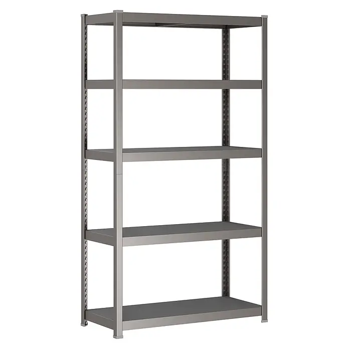Metallregal - H x B x T: 180 x 100 x 45 cm, Traglast pro Boden: 200 kg, Anzahl Böden: 5 Stk., Stecken, Graphit - Fünfstöckiges Regal aus grauem Metall zur Aufbewahrung.
