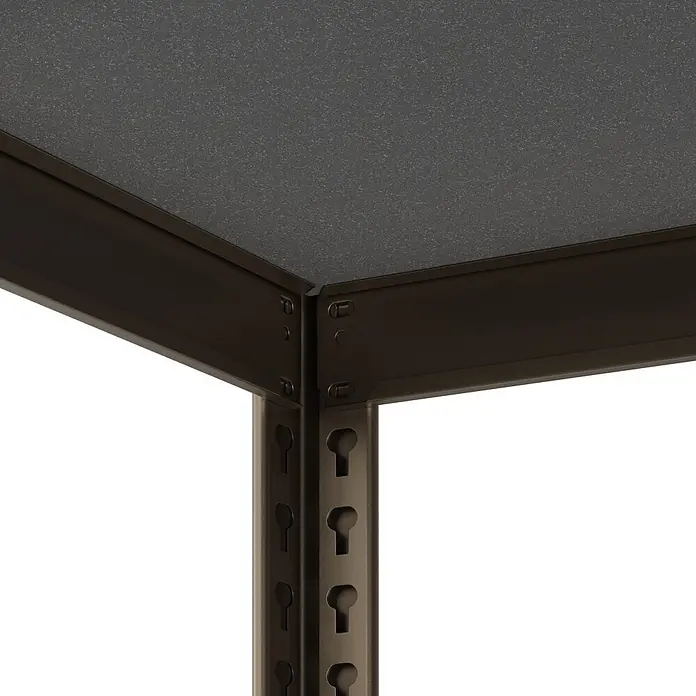 Metallregal - H x B x T: 180 x 100 x 45 cm, Traglast pro Boden: 200 kg, Anzahl Böden: 5 Stk., Stecken, Kupfer - Dunkelgraue Metalleckablage mit strukturierter Oberfläche und verstellbarer Schlüssellochstütze.