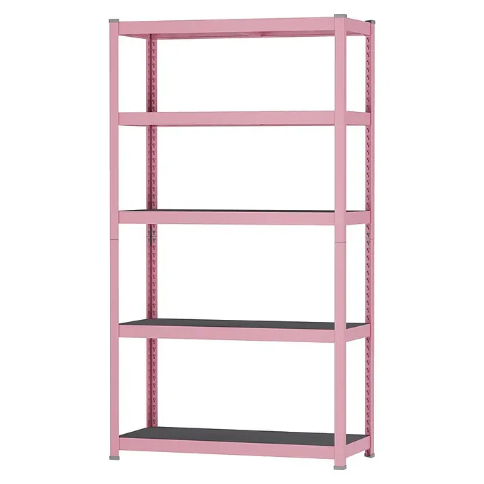 Metallregal - H x B x T: 180 x 100 x 45 cm, Traglast pro Boden: 200 kg, Anzahl Böden: 5 Stk., Stecken, Pink - Rosa Metallregal mit fünf dunkelgrauen Ablagen, ideal zur Lagerung.