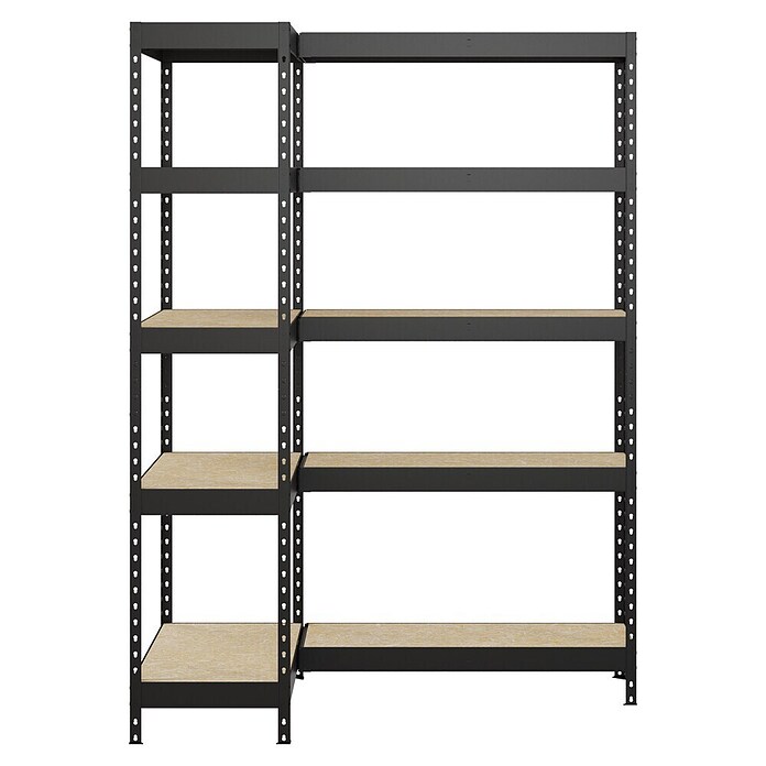 Regalux Eckregal (H x B x T: 180 x 131 x 40 cm, Traglast pro Boden: 210 kg, Anzahl Böden: 10 Stk., Stecken, Schwarz) | BAUHAUS