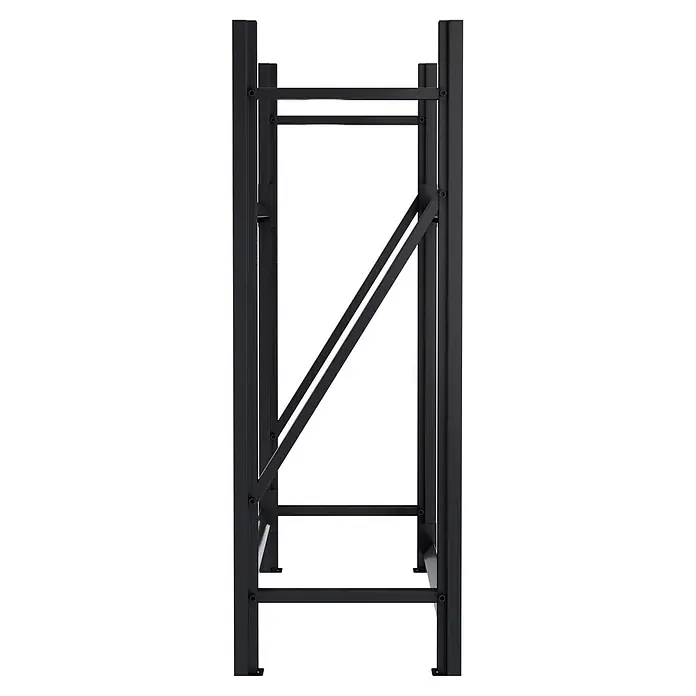 Metallregal - H x B x T: 118 x 118 x 40 cm, Anzahl Träger: 2 Stk., Stecken, Schwarz - Schwarzes Metallgestell mit horizontalen und diagonalen Streben, ideal für Regale oder robuste Konstruktionen.