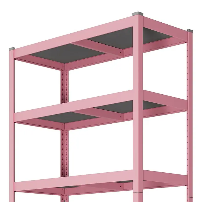 Metallregal - H x B x T: 180 x 100 x 45 cm, Traglast pro Boden: 200 kg, Anzahl Böden: 5 Stk., Stecken, Pink - Rosa Metallregal mit mehreren dunkelgrauen Ablagen, ideal zur Aufbewahrung.