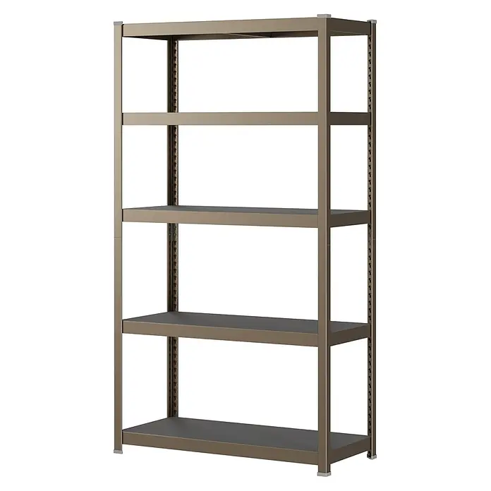 Metallregal - H x B x T: 180 x 100 x 45 cm, Traglast pro Boden: 200 kg, Anzahl Böden: 5 Stk., Stecken, Kupfer - Ein braungraues Metallregal mit fünf verstellbaren dunkelgrauen Ablagen zur Aufbewahrung.