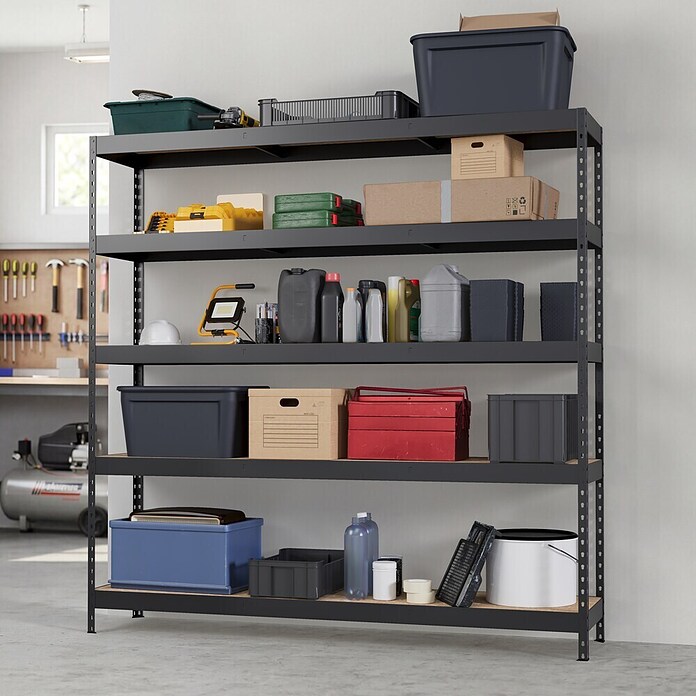 Regalux Metalen stellingkast Rivet Atlas (H x B x D: 180 x 180 x 40 cm, Draagvermogen per legbord: 230 kg, Aantal legborden: 5 st., Insteken, Zwart) | BAUHAUS