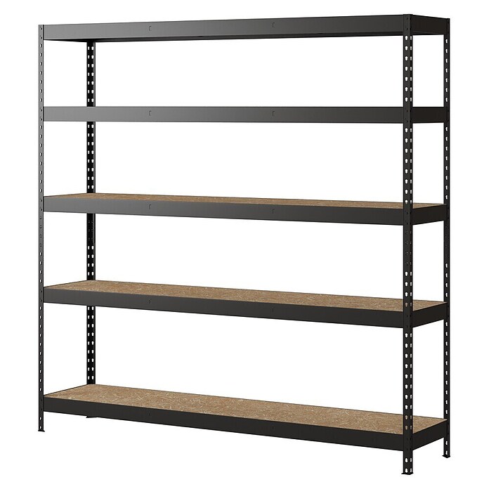 Regalux Metalen stellingkast Rivet Atlas (H x B x D: 180 x 180 x 40 cm, Draagvermogen per legbord: 230 kg, Aantal legborden: 5 st., Insteken, Zwart) | BAUHAUS