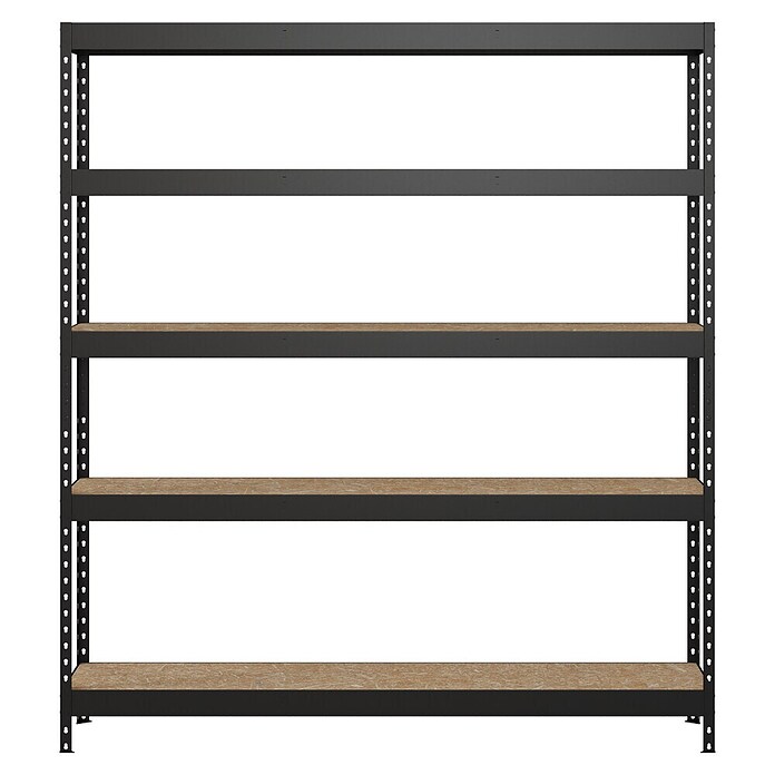 Regalux Metallregal Rivet Atlas (H x B x T: 180 x 160 x 40 cm, Traglast pro Boden: 250 kg, Anzahl Böden: 5 Stk., Stecken, Schwarz) | BAUHAUS