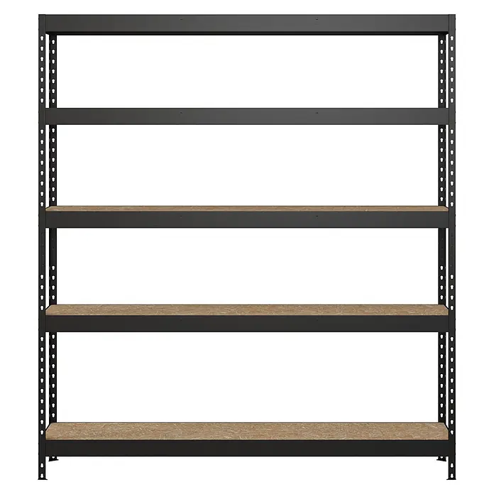 Regalux Metallregal Rivet Atlas - H x B x T: 180 x 160 x 40 cm, Traglast pro Boden: 250 kg, Anzahl Böden: 5 Stk., Stecken, Schwarz - Schwarzes Metall-Schwerlastregal mit 5 Holzablagen.
