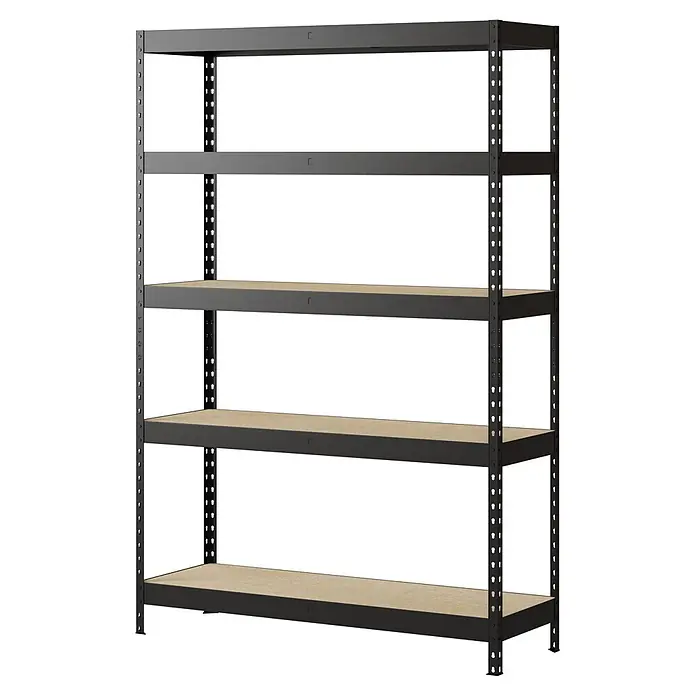 Regalux Metallregal Rivet Atlas - H x B x T: 180 x 120 x 40 cm, Traglast pro Boden: 230 kg, Anzahl Böden: 5 Stk., Stecken, Schwarz - Fünfstufiges dunkelgraues Metallregal mit hellen Holzablagen für robuste Lagerung.
