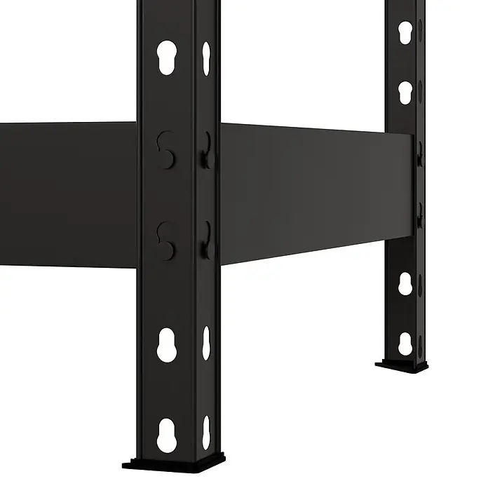 Regalux Metallregal Rivet Atlas - H x B x T: 180 x 180 x 40 cm, Traglast pro Boden: 230 kg, Anzahl Böden: 5 Stk., Stecken, Schwarz - Schwarzes Metallregalgestell mit Schlüssellochschlitzen und Querträgerverbindungen.