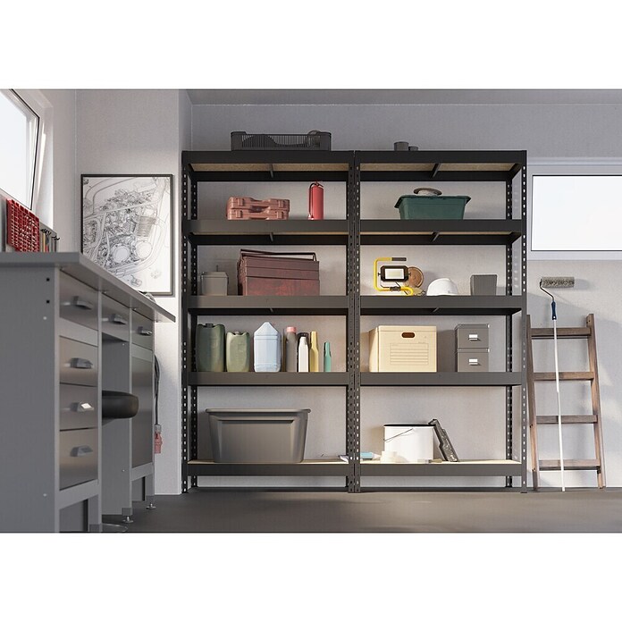 Regalux Metalen stellingkast Rivet Atlas (H x B x D: 180 x 120 x 40 cm, Draagvermogen per legbord: 230 kg, Aantal legborden: 5 st., Insteken, Grafietgrijs) | BAUHAUS