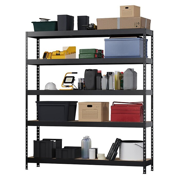 Regalux Metallregal Rivet Atlas (H x B x T: 180 x 160 x 40 cm, Traglast pro Boden: 250 kg, Anzahl Böden: 5 Stk., Stecken, Schwarz) | BAUHAUS