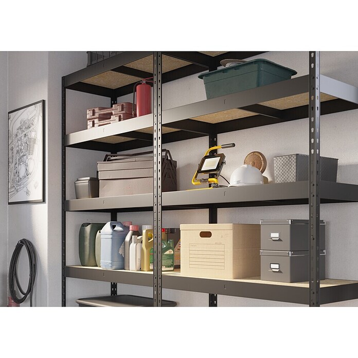 Regalux Metalen stellingkast Rivet Atlas (H x B x D: 180 x 120 x 40 cm, Draagvermogen per legbord: 230 kg, Aantal legborden: 5 st., Insteken, Grafietgrijs) | BAUHAUS