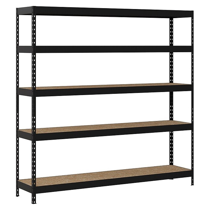 Regalux Metalen stellingkast Rivet Atlas (H x B x D: 180 x 180 x 40 cm, Draagvermogen per legbord: 230 kg, Aantal legborden: 5 st., Insteken, Zwart) | BAUHAUS