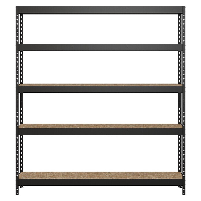 Regalux Metallregal Rivet Atlas (H x B x T: 180 x 160 x 40 cm, Traglast pro Boden: 250 kg, Anzahl Böden: 5 Stk., Stecken, Schwarz) | BAUHAUS