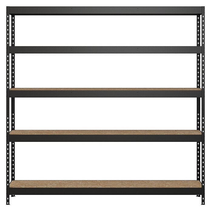 Regalux Metalen stellingkast Rivet Atlas (H x B x D: 180 x 180 x 40 cm, Draagvermogen per legbord: 230 kg, Aantal legborden: 5 st., Insteken, Zwart) | BAUHAUS