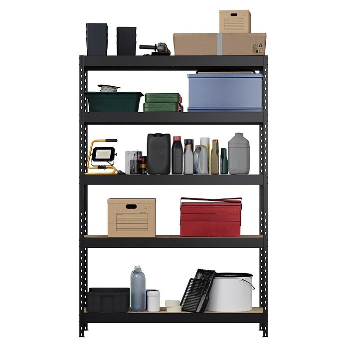 Regalux Metalen stellingkast Rivet Atlas (H x B x D: 180 x 120 x 40 cm, Draagvermogen per legbord: 230 kg, Aantal legborden: 5 st., Insteken, Grafietgrijs) | BAUHAUS