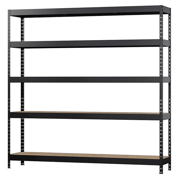 Regalux Metalen stellingkast Rivet Atlas (H x B x D: 180 x 180 x 40 cm, Draagvermogen per legbord: 230 kg, Aantal legborden: 5 st., Insteken, Zwart) | BAUHAUS