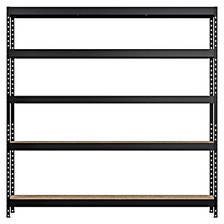 Regalux Metalen stellingkast Rivet Atlas (H x B x D: 180 x 180 x 40 cm, Draagvermogen per legbord: 230 kg, Aantal legborden: 5 st., Insteken, Zwart)