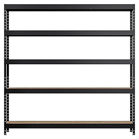 Regalux Metallregal Rivet Atlas (H x B x T: 180 x 180 x 40 cm, Traglast pro Boden: 290 kg, Anzahl Böden: 5 Stk., Stecken, Schwarz)