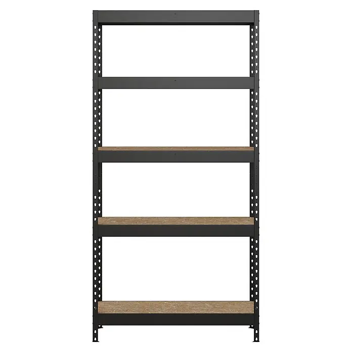 Regalux Estantería metálica Atlas - Al x An x Pr: 180 x 90 x 40 cm, Capacidad de carga por balda: 230 kg, Número de baldas: 5 ud., Inserción, Negro/OSB - Estantería metálica negra con cinco resistentes estantes de madera.
