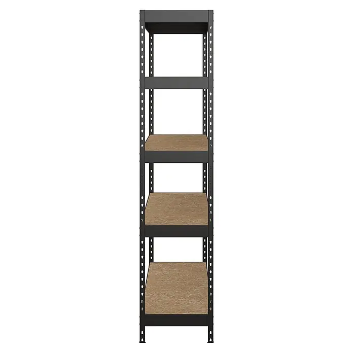 Regalux Metallregal Rivet Atlas - H x B x T: 180 x 180 x 40 cm, Traglast pro Boden: 230 kg, Anzahl Böden: 5 Stk., Stecken, Schwarz - Schwarzes Metallregal mit drei Regalböden aus Naturholz.