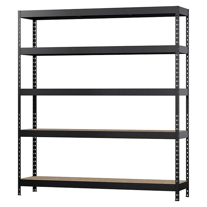 Regalux Metallregal Rivet Atlas (H x B x T: 180 x 160 x 40 cm, Traglast pro Boden: 250 kg, Anzahl Böden: 5 Stk., Stecken, Schwarz) | BAUHAUS