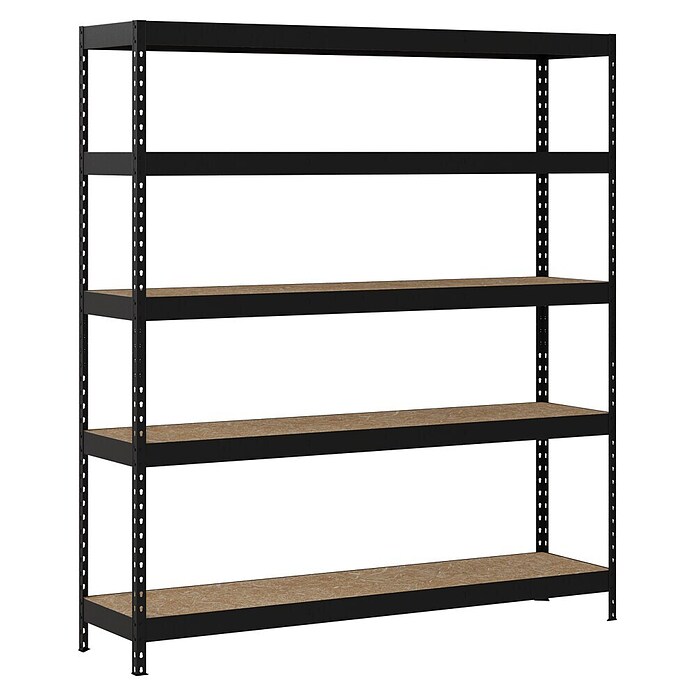 Regalux Metallregal Rivet Atlas (H x B x T: 180 x 160 x 40 cm, Traglast pro Boden: 250 kg, Anzahl Böden: 5 Stk., Stecken, Schwarz) | BAUHAUS