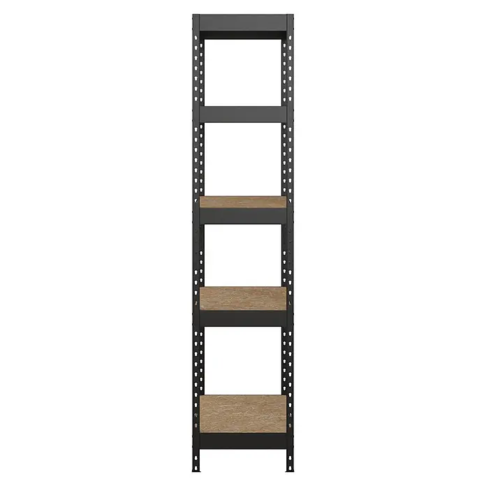 Regalux Estantería metálica Atlas - Al x An x Pr: 180 x 90 x 40 cm, Capacidad de carga por balda: 230 kg, Número de baldas: 5 ud., Inserción, Negro/OSB - Estantería robusta de 5 niveles con marco de metal negro y estantes de madera ajustables.