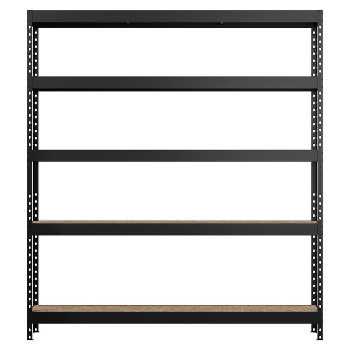 Regalux Metallregal Rivet Atlas (H x B x T: 180 x 160 x 40 cm, Traglast pro Boden: 250 kg, Anzahl Böden: 5 Stk., Stecken, Schwarz) | BAUHAUS