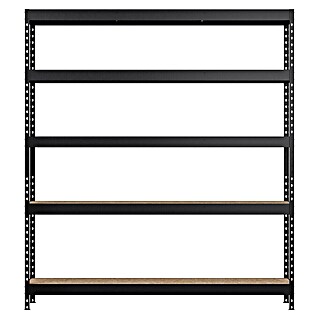 Regalux Metallregal Rivet Atlas (H x B x T: 180 x 160 x 40 cm, Traglast pro Boden: 250 kg, Anzahl Böden: 5 Stk., Stecken, Schwarz)