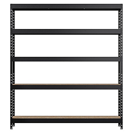 Regalux Metallregal Rivet Atlas (H x B x T: 180 x 160 x 40 cm, Traglast pro Boden: 270 kg, Anzahl Böden: 5 Stk., Stecken, Schwarz)