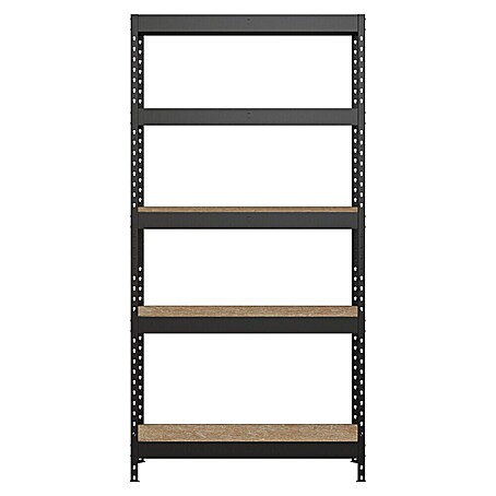 Regalux Metallregal Rivet Atlas (H x B x T: 180 x 90 x 40 cm, Traglast pro Boden: 230 kg, Anzahl Böden: 5 Stk., Stecken, Schwarz)