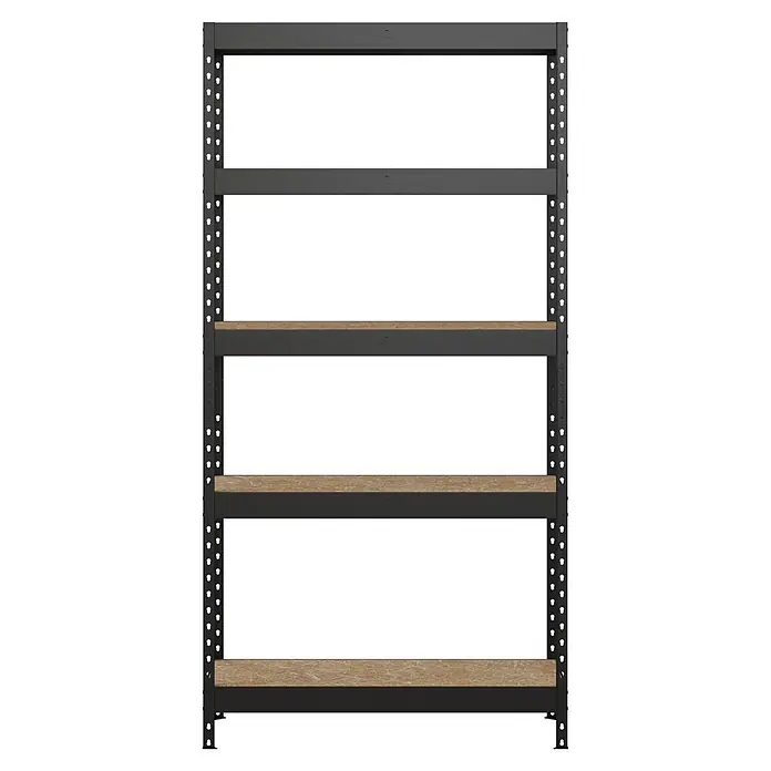 Regalux Metallregal Rivet Atlas - H x B x T: 180 x 90 x 40 cm, Traglast pro Boden: 230 kg, Anzahl Böden: 5 Stk., Stecken, Schwarz - Dunkelgraues Metallregal mit fünf Holzablagen.