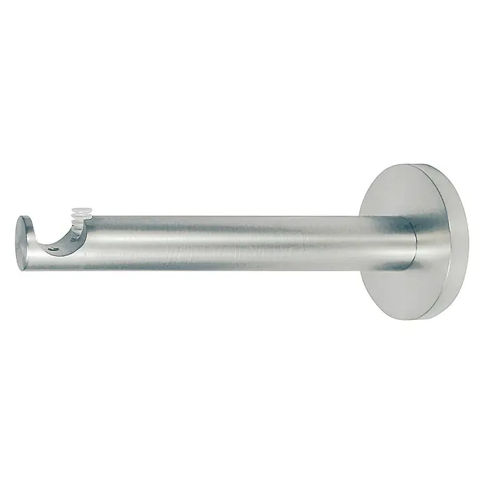 Expo Ambiente Wandträger Function - Edelstahloptik, Geeignet für: Gardinenstangen Ø 16 mm, Länge: 130 mm - Metallene Gardinenstangenhalterung mit runder Wandhalterung und Haken zur Befestigung der Stange. Solide Konstruktion.