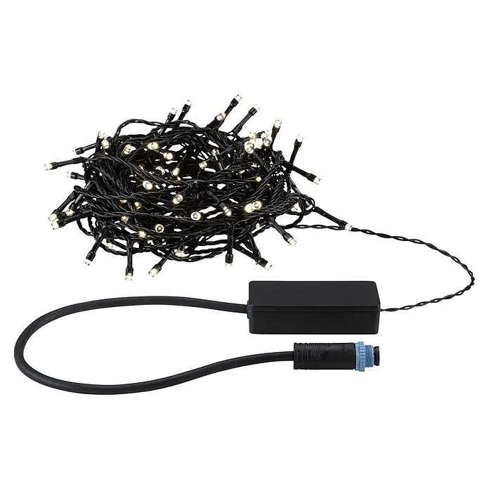 Paulmann Plug & Shine LED-Lichterkette Yuna - Außen, Warmweiß, Länge: 12,4 m - Verwickelte schwarze LED-Lichterkette mit warmweißen Glühbirnen, Netzteil und Anschlusskabel.