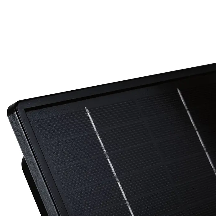 Paulmann Plug & Shine Solarmodul - L x B x H: 5,6 x 18,4 x 41,8 cm - Nahaufnahme eines schwarzen Solarpanels mit sichtbaren Zellen und silbernen Verbindungsleitungen.